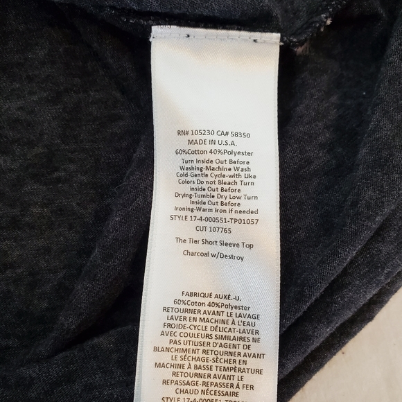 Current Elliott Charcoal Round Neck Ruffle Hem Blouse Top Shirt Size 1 S/M NWOT - Picture 6 of 6